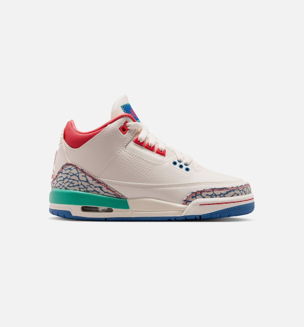 Air Jordan 3 Retro Play Your Way Grade School Sneakers - Chalk / Track Red / True Blue / Kinetic Green