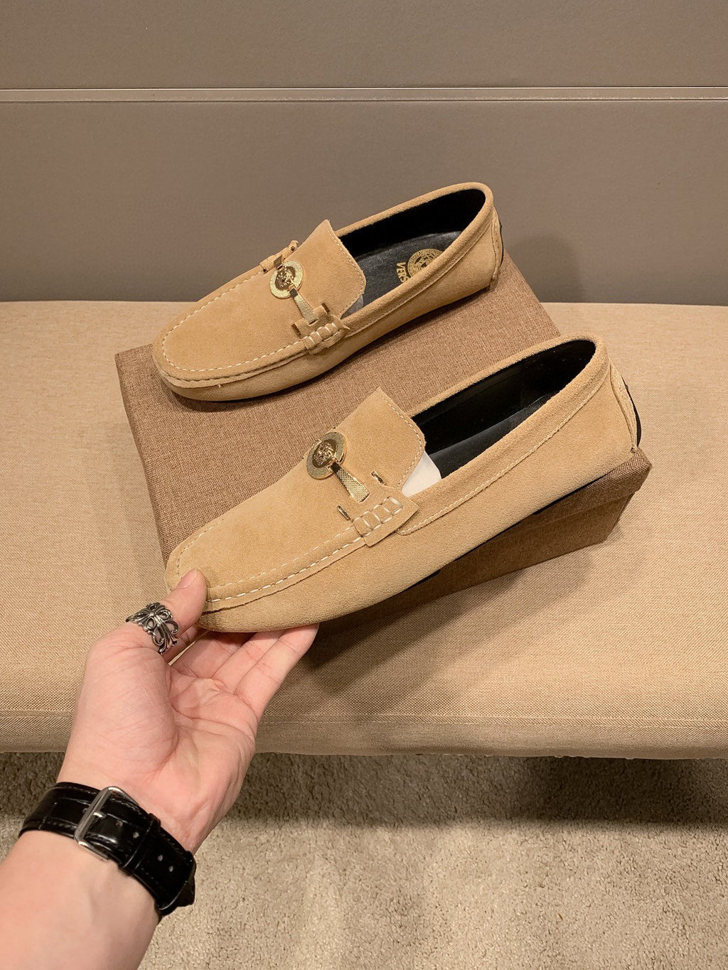 Versace Tan Hardware Loafers