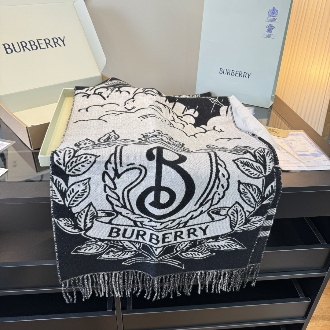 Burberry Equestrian Graphic Fringed Scarf