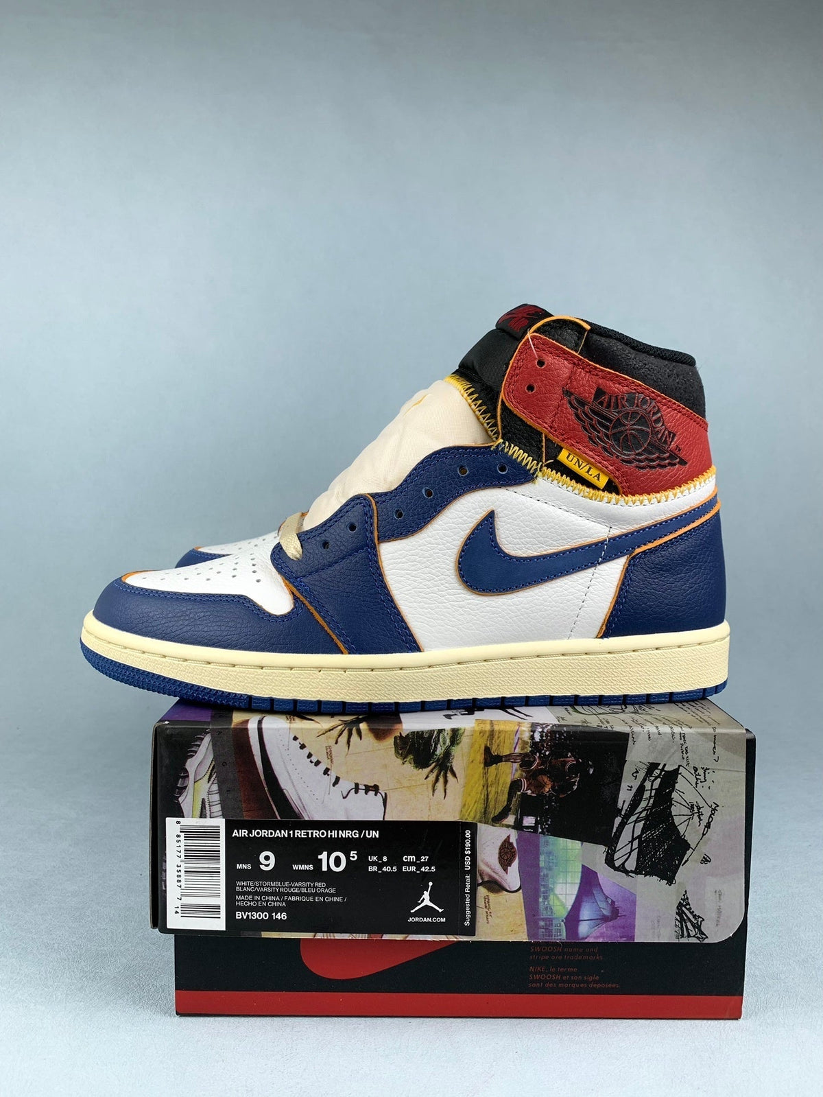Air Jordan 1 High UN Blue/White Color-Block Unisex Sneakers BV1300-146